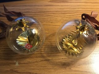 2 Old Vintage Resl Lenz W Germany Glass Gold Foil,  Mercury,  Color Bead Ornaments