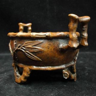 Fine Quality Old Chinese Bronze Bamboo Incense Burner Censer " Xuande " Mark
