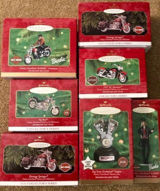 Hallmark Harley Davidson Christmas Ornaments Set Of 7.
