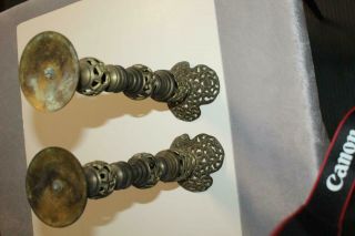Set Of 2 Solid Brass Ornate Candle Stick Holders 14 " Tall Patina Collectible