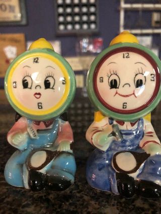 Vintage Py Anthropormorphic Clock Salt Pepper