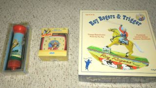 3 Schylling Roy Rogers &trigger Tin Toys Rocking Horse Flashlight & Alarm Clock