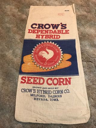 Crows Milford Illinois Nevada Iowa Hybrid Seed Corn Sack Bag Cloth Farm Feed