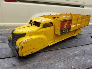 Vintage 1940s Marx Pressed Steel Yellow Coca - Cola Stake Bed Delivery Truck