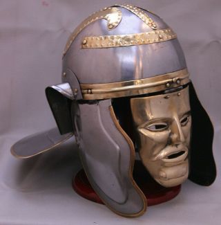Ancient Medieval Roman Helmet With Face Mask/ Roman Gallic/centurian Helmet