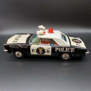 Vintage Bandai 1965 Buick Riviera Highway Patrol Car Tin Litho Made In Japan
