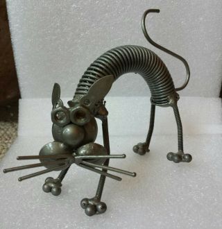 Vintage Mid Century Modern Brutalist Metal Cat Figurine Soldered Feline Folk Art