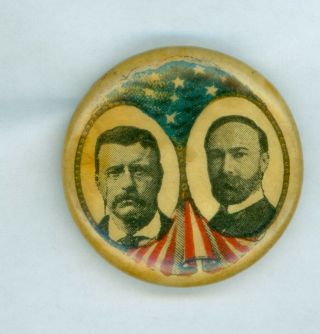1904 President Theodore Roosevelt/fairbanks Campaign Jugate Pinback Button Rwb
