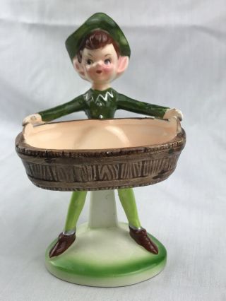 Vintage Enesco Elf In Green Ceramic Figurine - Japan 6”h