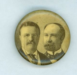 1904 President Theodore Roosevelt Fairbanks Campaign Jugate Pinback Button Brown