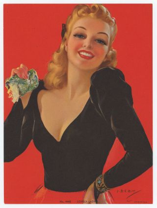 Vintage 1940s Art Deco Jules Erbit Pin - Up Print Lovely Lady Blonde Glamour Girl