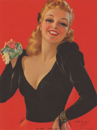 Vintage 1940s Art Deco Jules Erbit Pin - Up Print Lovely Lady Blonde Glamour Girl 2