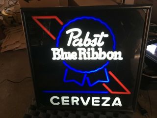 Vintage Cerveza Pabst Blue Ribbon Beer Lighted Sign Pbr Bar Pub Man Cave