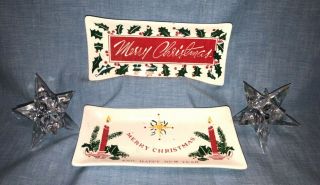 2 Vintage Commodore Merry Christmas Happy Year Glass Trinket Dish Japan