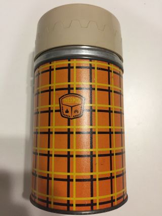 Vintage Metal Thermos Brand Vacuum Bottle - Plaid With Cap And Cup