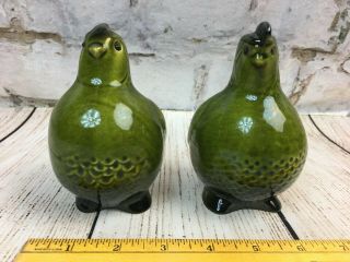Ceramic Quail Figurine Pair Usa Avocado Green