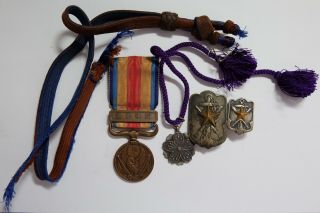Japan 1939 China War Medal Killed In Action Badge Japanese Blue Brown Cord