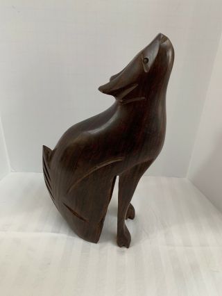 Hand Carved Wood Wooden Ironwood Sitting Wolf Howling Figurine 8.  5” High