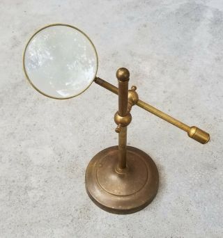 Vintage Decorative Crafts Adjustable Brass Magnifying Glass On Stand