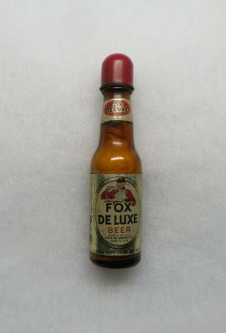 Vintage 1940 Fox Deluxe Beer Brewing Co Miniature Glass Bottle Cigarette Lighter