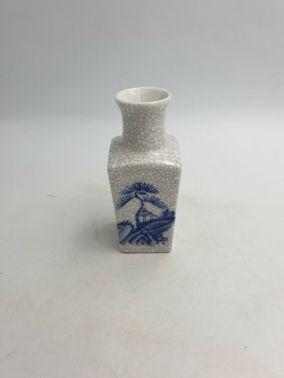 Chinese Porcelain Small Blue White Vase Hand Painted Floral Motif Crackled Glaze