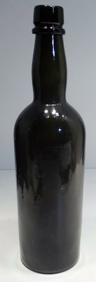 C1860 Civil War Era Dark Green (black Glass) 3 Mold Ale Or Beer Bottle 1