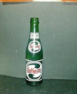 Golden Gola Sun - Drop 7oz Painted Soda Bottle Green 1960s St Louis Missouri