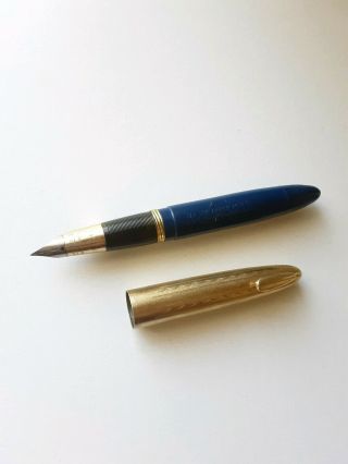 Vintage Sheaffer Crest Tuckaway Blue Gold Tone 14k Nib Fountain Pen