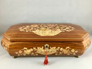 Large Reuge Swiss Mechanism Italian Hand - Crafted Inlaid Wood Jewelry Music Box