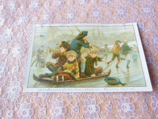 Victorian Christmas Card/boys Sledging On Ice/hildesheimer & Faulkner