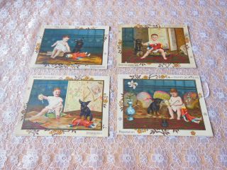 4 Victorian Christmas/new Year Cards/child Destroying/repairing Doll/marcus Ward