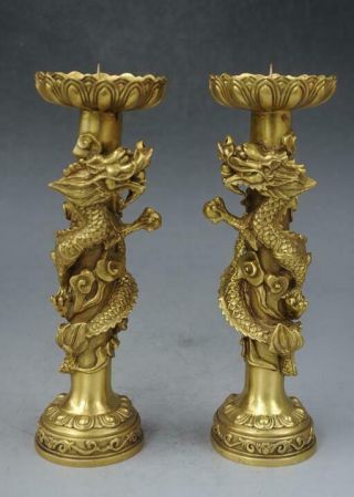 Old China Brass Copper Dragon Animal Candle Holder Candlestick F02