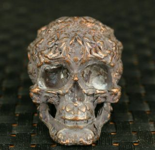 Big Chinese Old Bronze Hand Carved Skull Head Statue Figure Collectable
