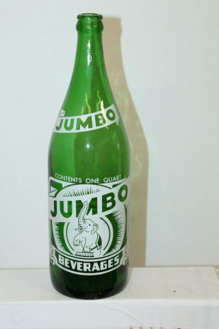 Jumbo Beverages Acl Soda Bottle,  Green,  Grove City Pa 1 Quart Elephant