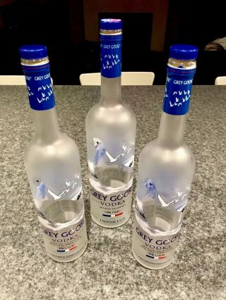 3 Grey Goose France Vodka Bottles: Large 1l X1 750ml X2―cork,  Caps,  Decor,  Candles