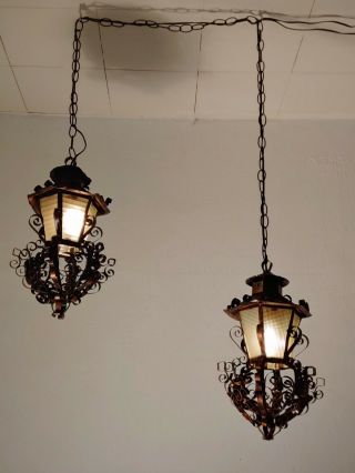 Ornate Vintage Hanging Pendant Lanterns Black & Copper Colored