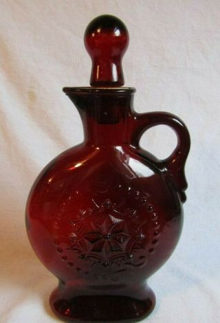 Ruby Red Glass Beaded Star Decanter Bottle Flask With Handle