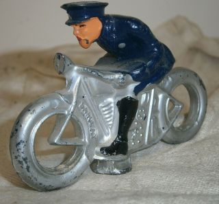 Vintage Cast Lead Barclay Blue Motorcycle Police Cop Cycle 1930s