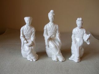 A Set Of 3 Chinese Blanc - De - Chine Figure Of Music Playing Ladies Mid 20thc