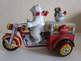 Franklin Coca Cola Motortrike W/ Polar Bear Wind - Up Tin Toy