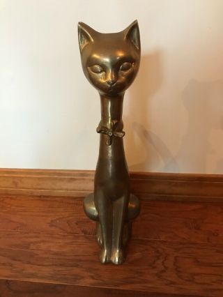 Spectacular Large 19” Vintage Brass Sitting Cat Statue Sculpture.  Upright.  Rare