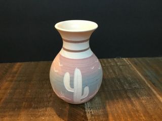 Miniature Southwest Pottery Vase R.  Gonza Cream Pink Blue Cactus