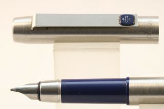Vintage Parker 25 Medium Fountain Pen,  Brushed Steel With Blue Trim