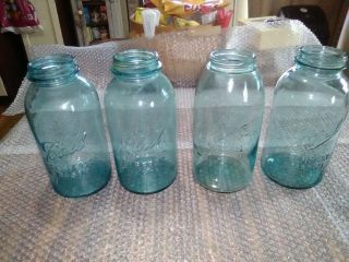 4 Vintage Blue Half Gallon Ball Jars One Triple L Bubbles