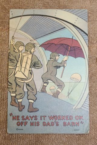 Ww2 U.  S.  Army Airborne Cartoon Postcard Sent Home By U.  S.  Gi In 1943