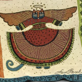 ❤ Laurel Burch CAT Embroidered Tapestry PILLOW ANGEL WINGS Square Throw 2