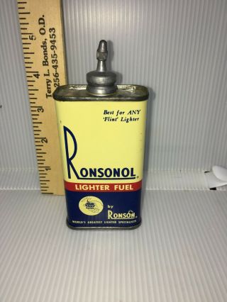 Ronsonol Lighter Fluid,  Oiler,  Handy Oil 4oz,  Rec. ,  Lead Top,  1950s.  9,  Cond. ,