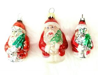 Set Of 3 Vintage German Glass Figural Santa Claus Christmas Ornaments