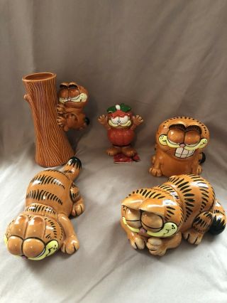5 Vintage Garfield The Cat Ceramic Figures - Sports - Jim Davis 1978 - 1981