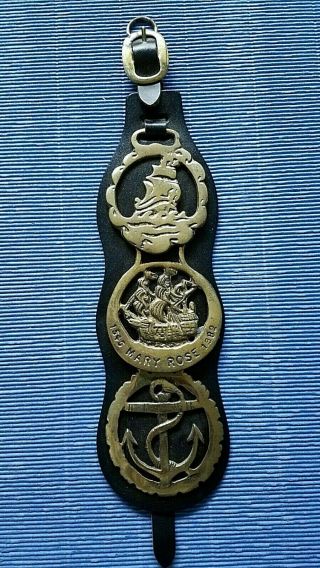 Vintage Horse Brass Bridle Harness Ornament On Leather Strap Mary Rose Ship